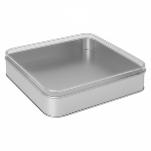 Kontensan Square Tin Can 2 Lt Halva Metal <b>Container</b> with Crystal Lid 215x215x45 mm Model L313 Turkey Origin - Product Image 2