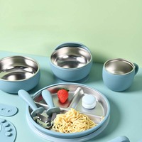 Assiettes et bols en silicone et acier inoxydable sans BPA pour enfants, vaisselle pour bébés et enfants, 10 pièces, ensemble écologique, compatible micro-ondes
