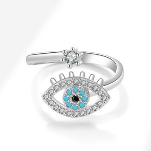 Anillos abiertos giratorios vintage con ojo turco, microincrustaciones de circonita azul, de cobre, anillos para aliviar la ansiedad, joyería para mujer - Product Image 4
