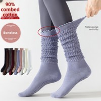 Chaussettes de yoga longues d'été à volants en coton peigné sans couture antidérapantes pour femme, chaussettes de mollet sans couture pour le sport et le Pilates