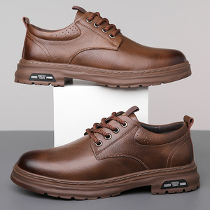 Men's Cowhide <b>Leather</b> Shoes Low Top Casual Anti Slip Rubber Sole Chunky <b>Work</b> <b>Boots</b> For Leisure Wear - Product Image 3