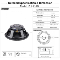 Subwoofer Profesional de 18 Pulgadas, 700W RMS, Altavoz PA, Bobina de Voz de 100mm, Imán de 250mm, 8ohm, Metálico, para Sistemas de Sonido de Escenarios y Conciertos
