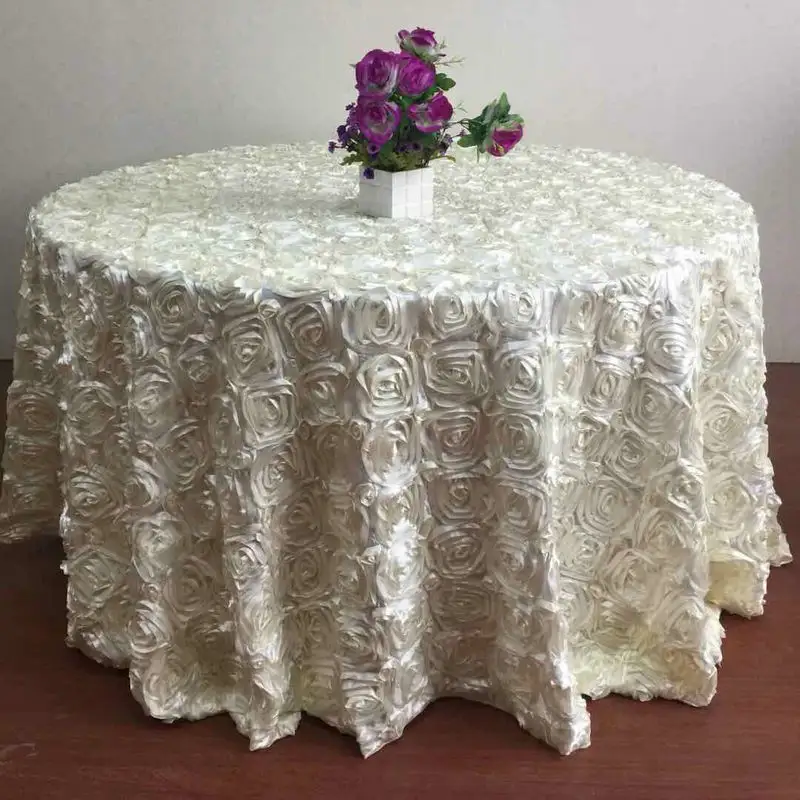 Cubierta de mesa para boda, decoración de mesa redonda de lino, rosa, 13 colores, bordado, para fiesta, Hotel