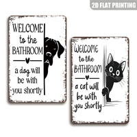 Letrero Metálico de Pared con Diseño de Perro y Gato Escondidos en el Baño, Decoración Divertida con Frases de Mascotas para el Hogar, Baño, o Granja