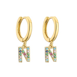 Pendientes de Aro Clásicos Coloridos con 26 Letras de Piedras Sintéticas de Colores <span class=keywords><strong>E492</strong></span> - Product Image 3