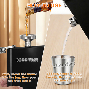 <span class=keywords><strong>Coffret</strong></span> Cadeau Gourde de Poche Noire Cheerfast 6 oz avec Entonnoir et Gourde de Hanche 6 oz en Acier Inoxydable et Pot à Boissons - Product Image 6