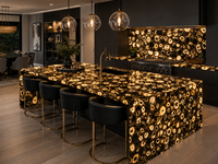 Dalle de pierre semi-précieuse en agate noire polie pour panneau mural rétroéclairé, plan de travail de bar, plateau de table basse, plateau de console et surface découpée sur mesure