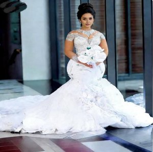 Vestido de Novia Personalizado de Manga Larga, Vestido de Novia de Dos Piezas con Cola Larga, Vestidos de Novia Africanos de Lujo con Cuentas de Cristal - Product Image 1