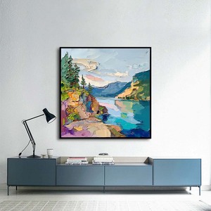 Nuevo estilo, textura gruesa, paisaje, pintura al óleo, Cordillera, Arte con <span class=keywords><strong>pino</strong></span>, lienzo, Base, decoración mural - Product Image 2