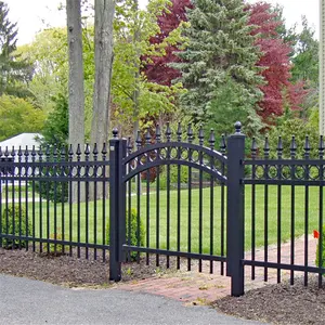 Puerta de hierro forjado Diseños de puertas Puertas de parrilla de hierro de seguridad Valla de acero de metal Valla de jardín Tratamiento térmico Tipo de madera tratada a presión