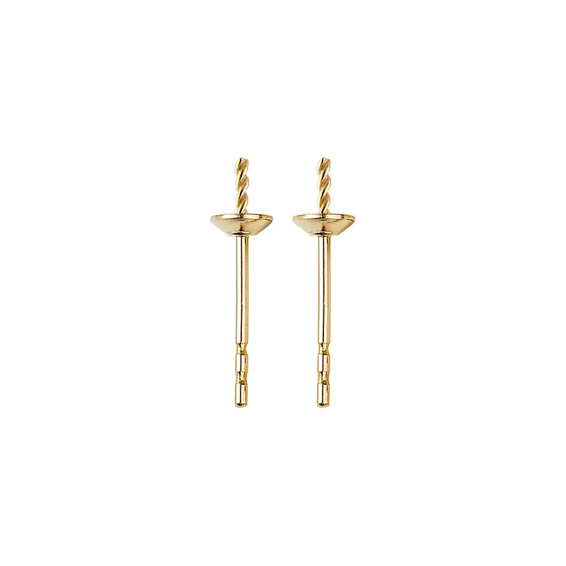 18K Solid Gold Stud Earring Posts With Cup Peg for Half Drilled Pearl Beads Stud Ear Wire Post Jewelry Making