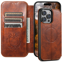 Casing Dompet Lipat Magnetik Fashionable dengan Pengisian Daya Nirkabel untuk iPhone 12 13 14 15 Pro ProMax, Bahan Kulit PU, Model Terbaru