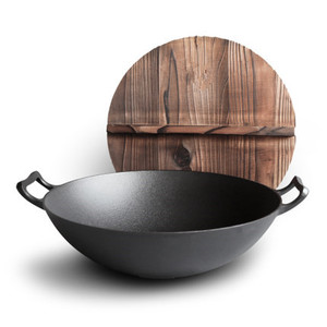 <span class=keywords><strong>Wok</strong></span> <span class=keywords><strong>chino</strong></span> recubierto de hierro fundido presazonado con asas dobles y tapa de madera <span class=keywords><strong>Wok</strong></span> de hierro fundido Recubrimiento de aceite Fácil de limpiar Tamaño <span class=keywords><strong>grande</strong></span> - Product Image 3