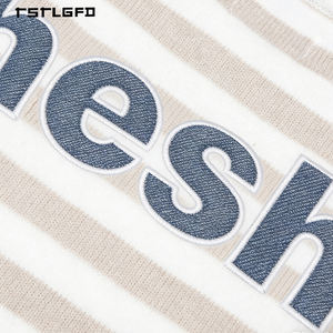 เสื้อยืดแขนยาวผู้ชายลายทางวินเทจทรงหลวมโอเวอร์ไซส์ แบบคอตก ผลิตตามสั่ง ถักทอจากผ้าฝ้าย/โพลีเอสเตอร์ 100% เป็นมิตรต่อสิ่งแวดล้อม - Product Image 3