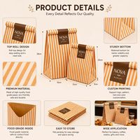 Sac en papier kraft rayé 100 % recyclé, personnalisé en usine, de qualité alimentaire, pour l'emballage de pain et pâtisseries à emporter, recyclable