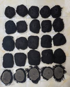 थोक मूल्य 100% मानव बाल इकाई हाथ मेड पूर्ण फीता काले पुरुषों के लिए एफ्रो कर्ल लहर पुरुषों Hairpiece टौपी - Product Image 4