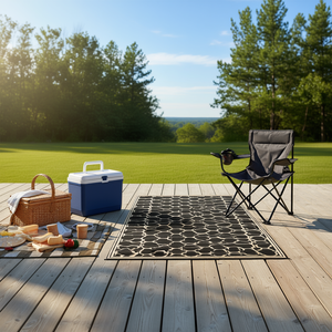 Alfombra reversible negra y beige de 9x18 para exteriores, de plástico y paja, duradera, para patio, RV, jardín, terraza, picnic y camping. - Product Image 2