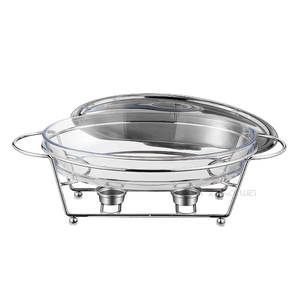 Oval Gold Chafing Dishes Buffet Soup Pots Heating Catering Equipment Glass <strong>Food</strong> Warmer Casserole Stockpots With <strong>Stand</strong> and Lid - Product Image 6