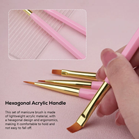 Ensemble de 6 pinceaux professionnels anti-roulement à poignée hexagonale en acrylique rose macaron pour le nail art, idéal pour le gel UV et la peinture de détails