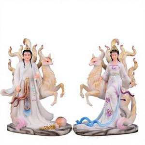 Statua della Dea Volpe a Nove Code, Ornamento Buddista per la Casa, Intagliata, Fusa e Lucidata - Product Image 1