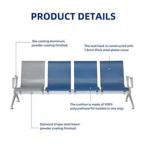 Chaise d'attente d'aéroport moderne et élégante en cuir PU, 1 à 5 places, pour usage public dans les banques, les hôpitaux, les gymnases et les lieux décontractés - Product Image 5