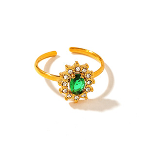 Bague de mode pour femme, motif fleur, sertie de diamants verts, bijoux de soirée - Product Image 4