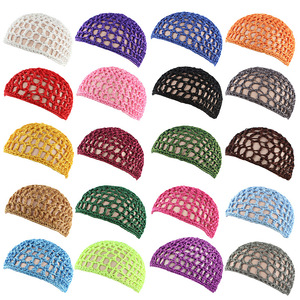 Filet à cheveux en maille rayonne tricot <span class=keywords><strong>Snood</strong></span> femmes bonnet de sommeil au crochet tissage couvre-chef filets à cheveux faits à la main coloré tressé chapeau perruque poignée de cheveux - Product Image 4