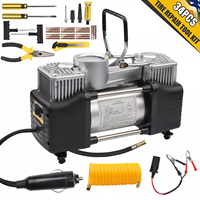 Pompe à air électrique portable mini 12V à double cylindre, compresseur d'air pour voiture, gonfleur de pneus, gonfleur de pneus à 2 cylindres, argent, universel
