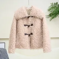 Abrigo de Piel de Oveja Genuina de Lujo para Mujer, Invierno 2026, Chaqueta con Cuello de Borrego JT637
