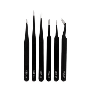 Pinzas antiestáticas de punta fina de acero inoxidable, ESD-11 recto Industrial de alta calidad, negro, no magnético, ESD - Product Image 6