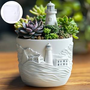 Moules en Silicone de résine de conception de phare de maison côtière pour les Pots de plantes succulentes artisanat de gypse de ciment pour le stylo d'outils de gâteau - Product Image 4