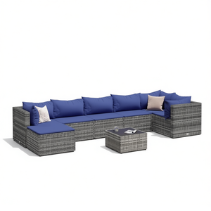 Gray Poly Rattan Patio Lounge Set With <b>Cushions</b> 8 <b>Person</b> Outdoor Furniture Contemporary Modern Design - Product Image 1