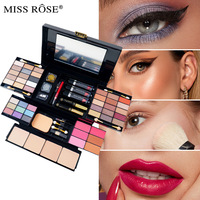 Palet Eyeshadow Tahan Air Lipstik Matte Blush Bedak Padat Kuas Eyeliner Cermin Terintegrasi Set Rias Wajah Lengkap