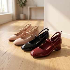 Escarpins Mary Jane en cuir verni à bout rond et talon bas avec bride et nœud, chaussures décontractées pour femme - Product Image 5
