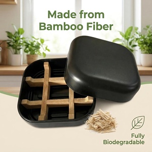 Portasapone e <span class=keywords><strong>Porta</strong></span> <span class=keywords><strong>Shampoo</strong></span> in Fibra di Bambù Quadrato, Ecologico e Senza Plastica, Design Moderno di Lusso, Bianco, per Bagno - Product Image 3