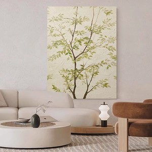 Hand Painted Oil Painting Sunshine Green Leaves Wabi Sabi Style Wall <b>Art</b> For Living Room Sofa Background Minimalist Decor - Product Image 3