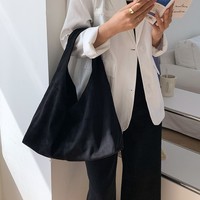 Tas Selempang Wanita Bahan PU Suede Terbaru, Kapasitas Besar, Model Tote Bag untuk Musim Gugur dan Musim Dingin, Penutup Kancing, Tas Ketiak Wanita