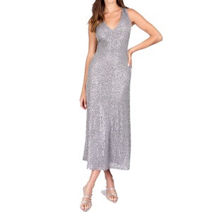 Robe longue moulante sans manches à sequins personnalisée, col en V, élégante pour soirée, la plus vendue pour femme - Product Image 1