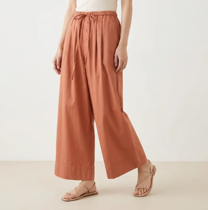 High Waist <strong>Drawstring</strong> Wide Leg Breathable Canvas Palazzo Pants Women Button Front Regular Fit Casual Summer Solid Color <strong>Trousers</strong> - Product Image 1
