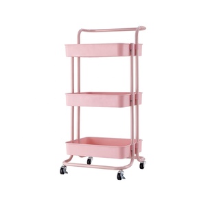 Organisateur mobile Chariot de <span class=keywords><strong>salon</strong></span> de coiffure Chariot de cuisine Étagère de rangement 3 couches pour snacks et légumes Chariot à roulettes avec roues - Product Image 3