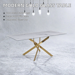 Table à manger carrée moderne populaire pour la maison, en verre trempé de 10/12 mm, 4 places, design italien royal de luxe, meubles de salle à manger en métal - Product Image 2