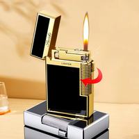 Briquet à cigares classique moderne en métal, double flamme réglable, coupe-vent, flamme jet, avec logo, coffret cadeau en acier pour fêtes