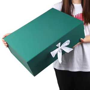 กระดาษพับย่อยสลายได้สีเขียวกล่องหรูหราพับกระดาษแข็งสีของขวัญแม่เหล็กปิดบรรจุภัณฑ์แข็ง