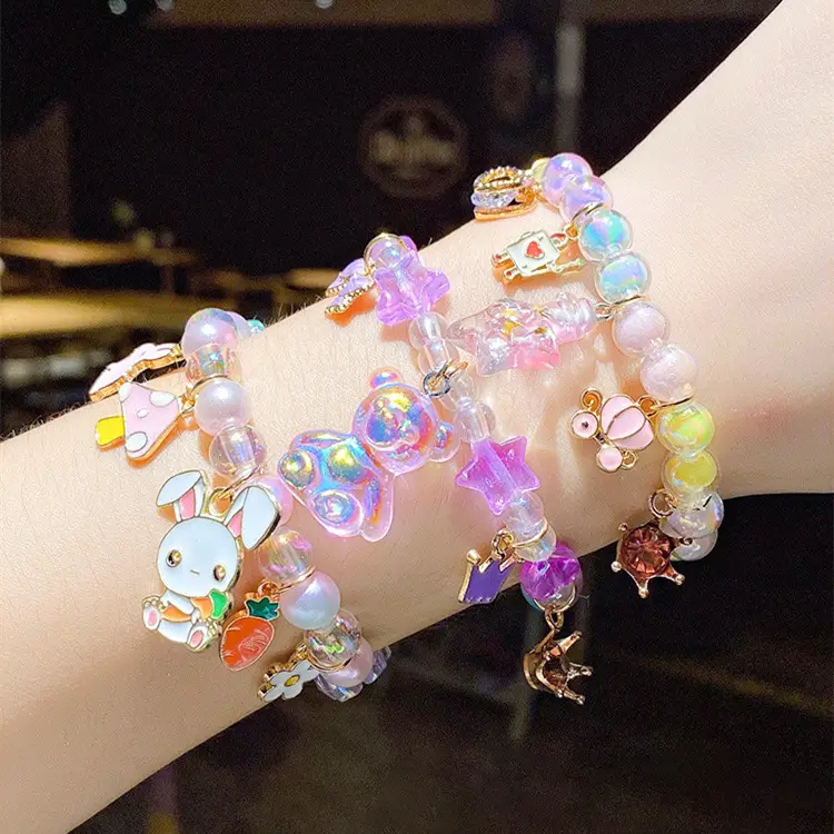 Wholesale Children's Cute Cartoon Plastic Pearl Beads Bracelet Resin Bracelet Hand String For Girls