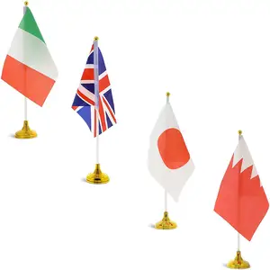 Tedarikçisi üst satıcı dünya bayrakları Polyester ofis özel masa üstü masa bayrağı masa bayrağı ile standı