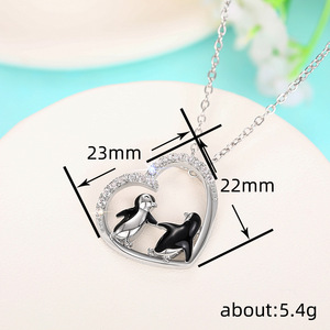 Collana con Ciondolo a Forma di Cuore e Pinguino per Donne, Gioiello di Moda per l'Amicizia, Regalo - Product Image 4