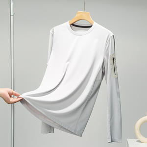 เสื้อสวมหัวลำลองผู้ชายฤดูใบไม้ร่วงคอกลมแขนยาวสำหรับการเดินป่าการตั้งแคมป์กีฬาการวิ่งการปั่นจักรยานตกปลาสีทึบ - Product Image 4