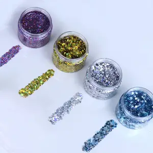 Özel etiket festivali kozmetik tıknaz Glitter gevreği jel holografik yüz ve vücut soyulabilir tıknaz Glitter tutkal ile