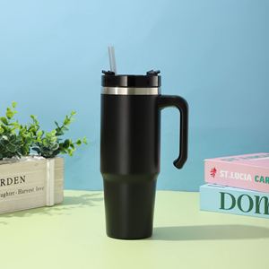 Gobelet isotherme en acier inoxydable de 30 oz avec poignée ergonomique incurvée et couvercle à paille pour voiture - Product Image 3