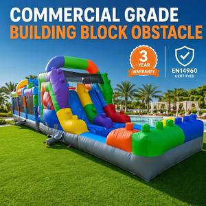 Parcours d'obstacles gonflable commercial multicolore en PVC avec toboggan et piscine, garantie 3 ans, installation facile - Idéal pour événements extérieurs, parcs, locations pour fêtes - Product Image 1